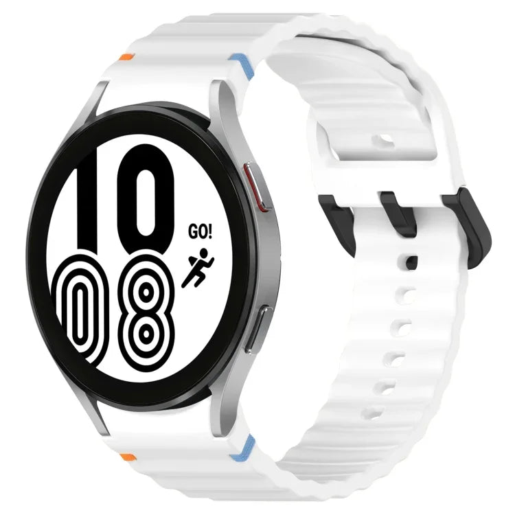 Wavy Grain Stitched Black Buckle Silicone Watch Band, For Samsung Galaxy Watch 5 40 / 44mm, For Samsung Galaxy Watch 5 Pro, For Samsung Galaxy Watch 4 40 / 44mm, For Samsung Galaxy Watch 4 Classic 42 / 46mm