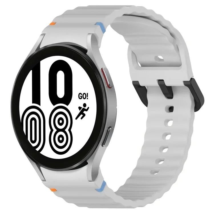 Wavy Grain Stitched Black Buckle Silicone Watch Band, For Samsung Galaxy Watch 5 40 / 44mm, For Samsung Galaxy Watch 5 Pro, For Samsung Galaxy Watch 4 40 / 44mm, For Samsung Galaxy Watch 4 Classic 42 / 46mm
