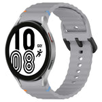 Wavy Grain Stitched Black Buckle Silicone Watch Band, For Samsung Galaxy Watch 5 40 / 44mm, For Samsung Galaxy Watch 5 Pro, For Samsung Galaxy Watch 4 40 / 44mm, For Samsung Galaxy Watch 4 Classic 42 / 46mm