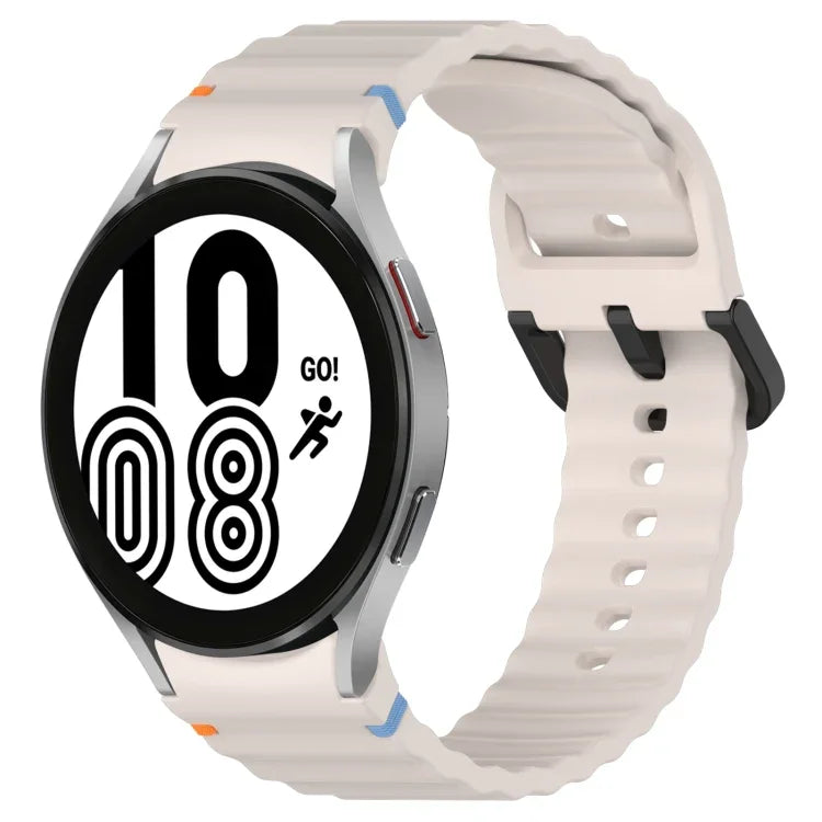 Wavy Grain Stitched Black Buckle Silicone Watch Band, For Samsung Galaxy Watch 5 40 / 44mm, For Samsung Galaxy Watch 5 Pro, For Samsung Galaxy Watch 4 40 / 44mm, For Samsung Galaxy Watch 4 Classic 42 / 46mm