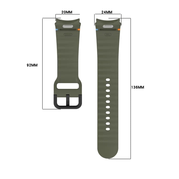 Wavy Grain Stitched Black Buckle Silicone Watch Band, For Samsung Galaxy Watch 5 40 / 44mm, For Samsung Galaxy Watch 5 Pro, For Samsung Galaxy Watch 4 40 / 44mm, For Samsung Galaxy Watch 4 Classic 42 / 46mm