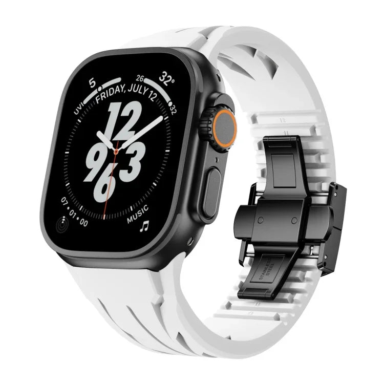 訂製不鏽鋼黑色蝴蝶扣矽膠錶帶，適用於 Apple Watch 44mm / 45mm / 46mm / 49mm