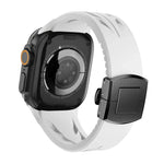 訂製不鏽鋼黑色蝴蝶扣矽膠錶帶，適用於 Apple Watch 44mm / 45mm / 46mm / 49mm