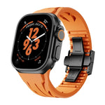 訂製不鏽鋼黑色蝴蝶扣矽膠錶帶，適用於 Apple Watch 44mm / 45mm / 46mm / 49mm