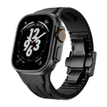 訂製不鏽鋼黑色蝴蝶扣矽膠錶帶，適用於 Apple Watch 44mm / 45mm / 46mm / 49mm