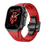 訂製不鏽鋼黑色蝴蝶扣矽膠錶帶，適用於 Apple Watch 44mm / 45mm / 46mm / 49mm