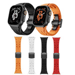 訂製不鏽鋼黑色蝴蝶扣矽膠錶帶，適用於 Apple Watch 44mm / 45mm / 46mm / 49mm