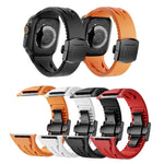 訂製不鏽鋼黑色蝴蝶扣矽膠錶帶，適用於 Apple Watch 44mm / 45mm / 46mm / 49mm