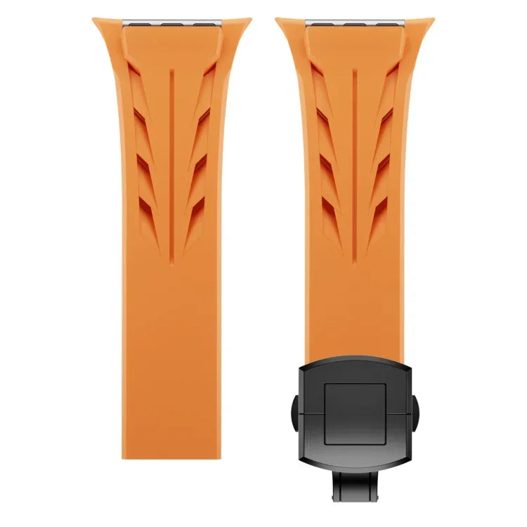 訂製不鏽鋼黑色蝴蝶扣矽膠錶帶，適用於 Apple Watch 44mm / 45mm / 46mm / 49mm