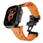 訂製不鏽鋼黑色蝴蝶扣矽膠錶帶，適用於 Apple Watch 44mm / 45mm / 46mm / 49mm