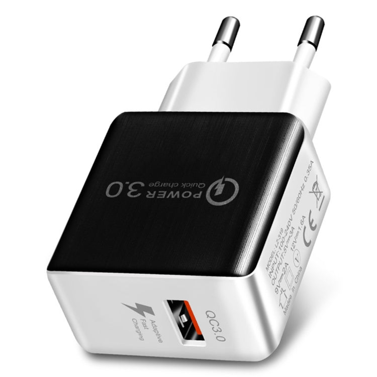 1USB QC 3.0 拉線快速充電器，歐規插頭，QC 3.0 黑色，QC 3.0 白色