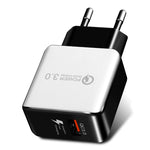 1USB QC 3.0 拉線快速充電器，歐規插頭，QC 3.0 黑色，QC 3.0 白色