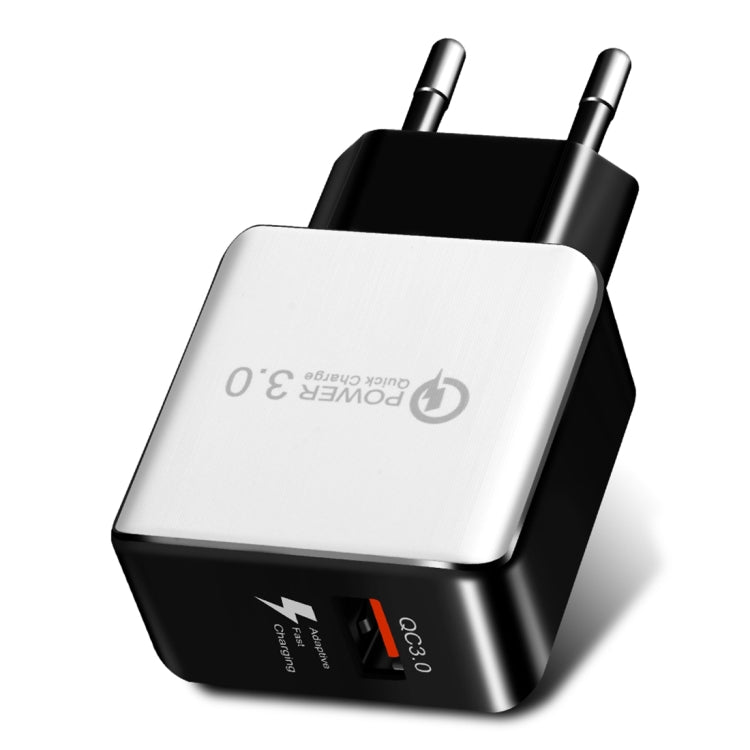 1USB QC 3.0 拉線快速充電器，歐規插頭，QC 3.0 黑色，QC 3.0 白色