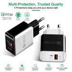 1USB QC 3.0 拉線快速充電器，歐規插頭，QC 3.0 黑色，QC 3.0 白色
