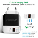1USB QC 3.0 拉線快速充電器，歐規插頭，QC 3.0 黑色，QC 3.0 白色
