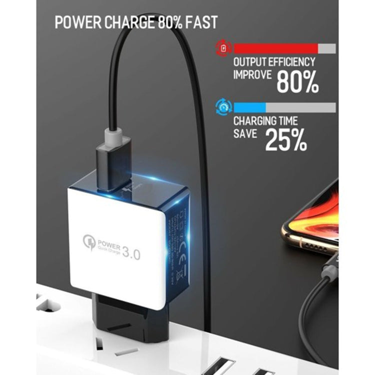 1USB QC 3.0 拉線快速充電器，歐規插頭，QC 3.0 黑色，QC 3.0 白色