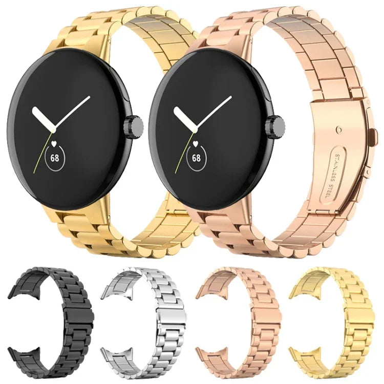 三珠不鏽鋼摺疊錶扣一體式錶帶，適用於 Google Pixel Watch 4 / Watch 3 45mm