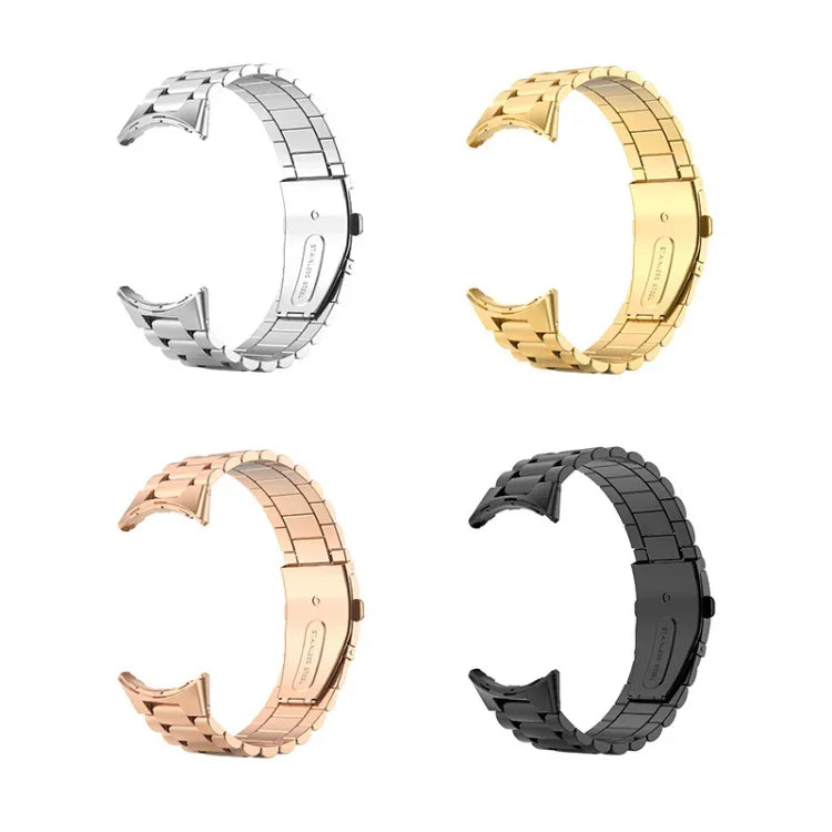 三珠不鏽鋼摺疊錶扣一體式錶帶，適用於 Google Pixel Watch 4 / Watch 3 45mm