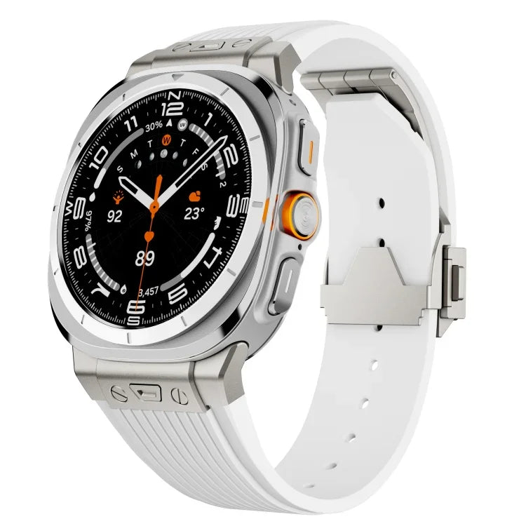 鈦合金連接器銀色扣矽膠錶帶，適用於 Samsung Galaxy Watch Ultra 47mm / Ultra 2025