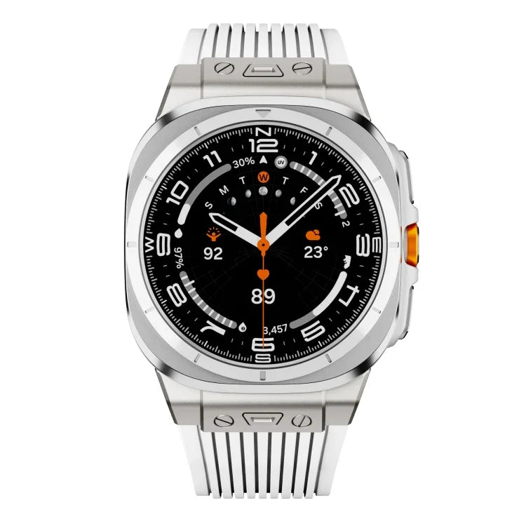 鈦合金連接器銀色扣矽膠錶帶，適用於 Samsung Galaxy Watch Ultra 47mm / Ultra 2025