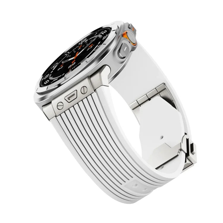 鈦合金連接器銀色扣矽膠錶帶，適用於 Samsung Galaxy Watch Ultra 47mm / Ultra 2025