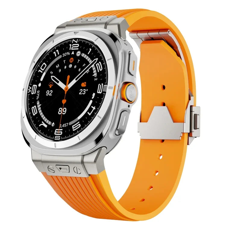 鈦合金連接器銀色扣矽膠錶帶，適用於 Samsung Galaxy Watch Ultra 47mm / Ultra 2025