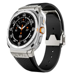 鈦合金連接器銀色扣矽膠錶帶，適用於 Samsung Galaxy Watch Ultra 47mm / Ultra 2025