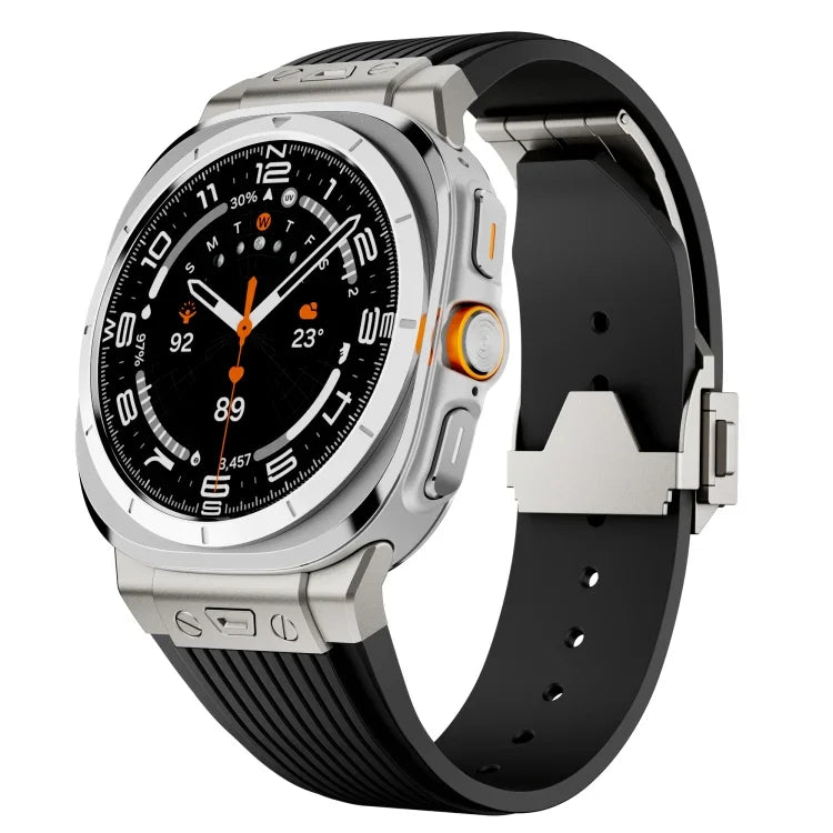 鈦合金連接器銀色扣矽膠錶帶，適用於 Samsung Galaxy Watch Ultra 47mm / Ultra 2025