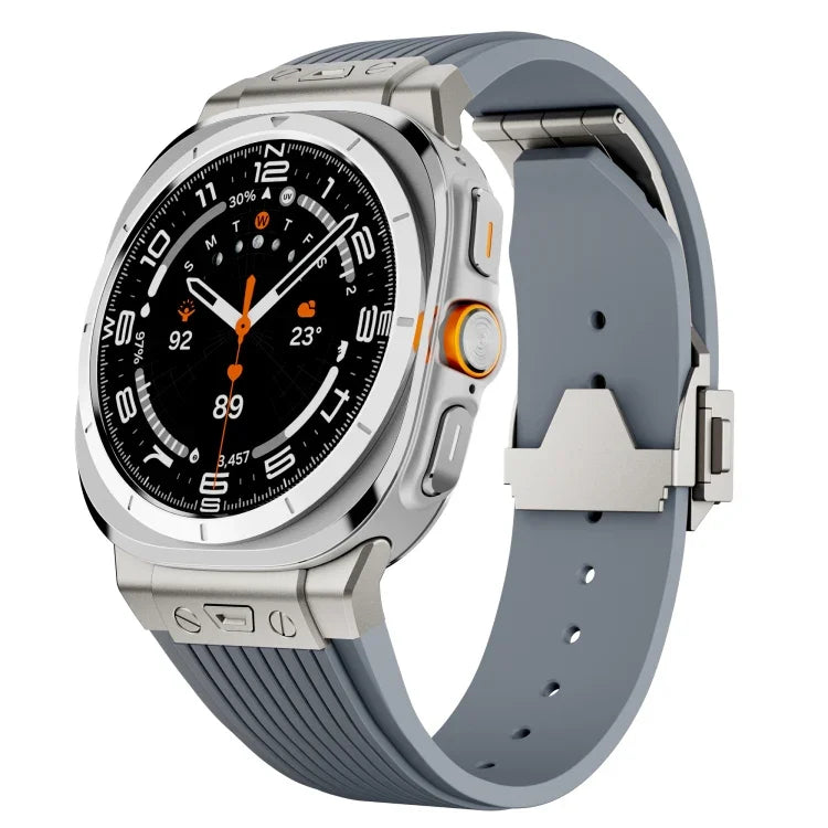 鈦合金連接器銀色扣矽膠錶帶，適用於 Samsung Galaxy Watch Ultra 47mm / Ultra 2025