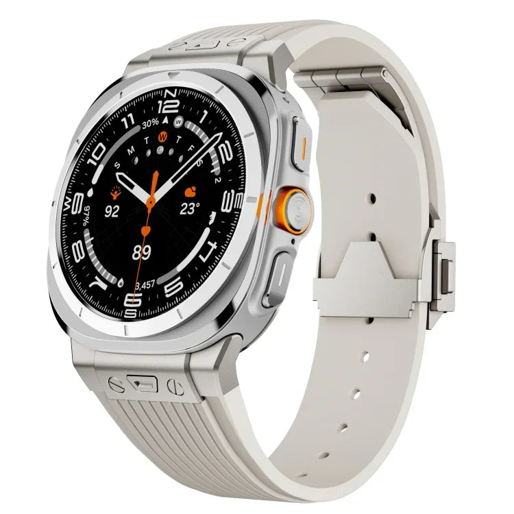 鈦合金連接器銀色扣矽膠錶帶，適用於 Samsung Galaxy Watch Ultra 47mm / Ultra 2025