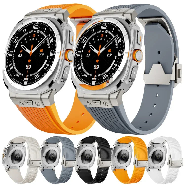鈦合金連接器銀色扣矽膠錶帶，適用於 Samsung Galaxy Watch Ultra 47mm / Ultra 2025