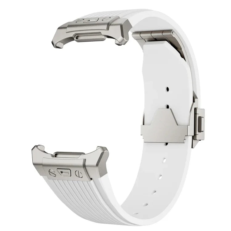鈦合金連接器銀色扣矽膠錶帶，適用於 Samsung Galaxy Watch Ultra 47mm / Ultra 2025