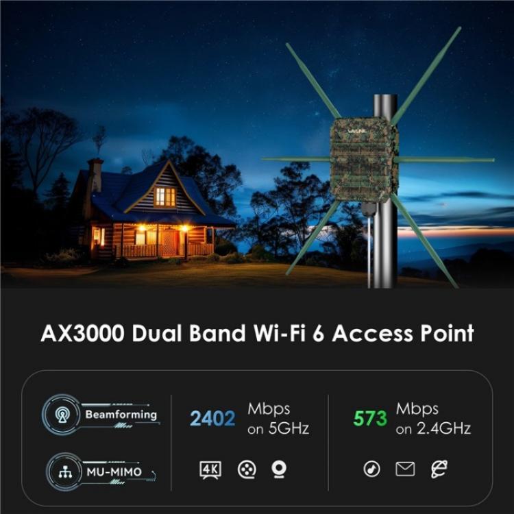 WAVLINK WN588HX3 AX3000 戶外 WiFi 擴展器，6 天線雙頻 WiFi 中繼器，美規插頭、歐規插頭、英規插頭、澳規插頭