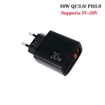PD31 30W USB-C / Type-C + USB-A 充電器，附 Type-C+8 Pin 二合一數據線，歐規插頭，歐規插頭 + 二合一數據線