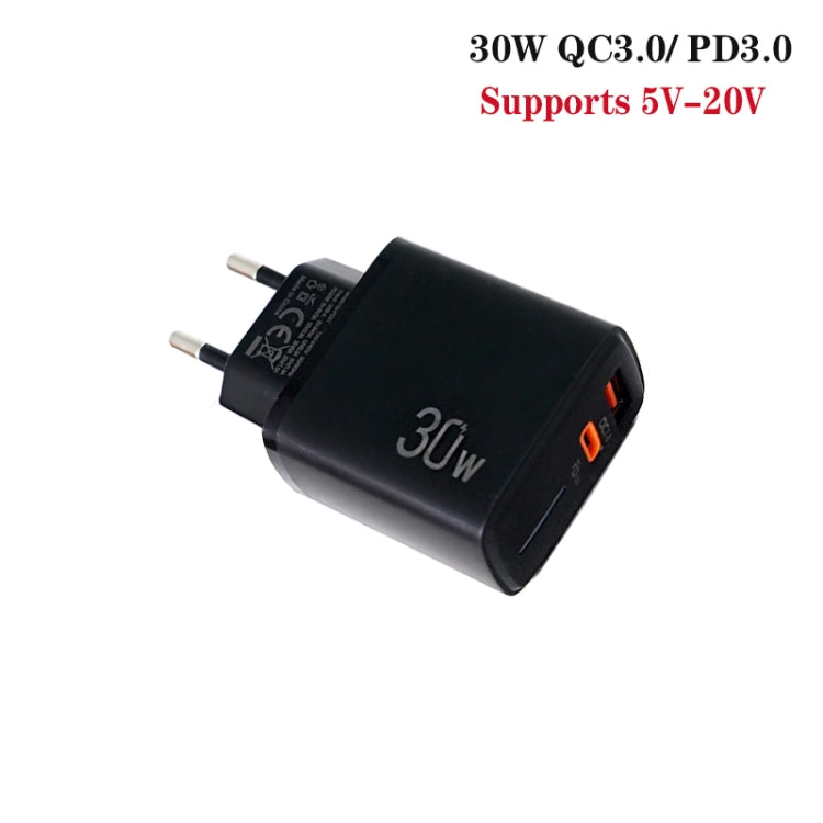 PD31 30W USB-C / Type-C + USB-A 充電器，附 Type-C+8 Pin 二合一數據線，歐規插頭，歐規插頭 + 二合一數據線