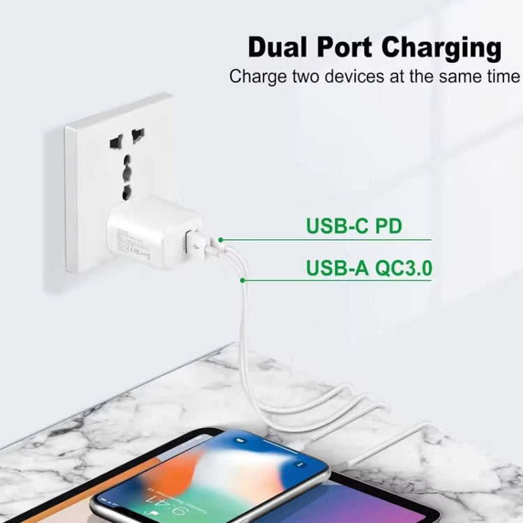 PD31 30W USB-C / Type-C + USB-A 充電器，附 Type-C+8 Pin 二合一數據線，歐規插頭，歐規插頭 + 二合一數據線