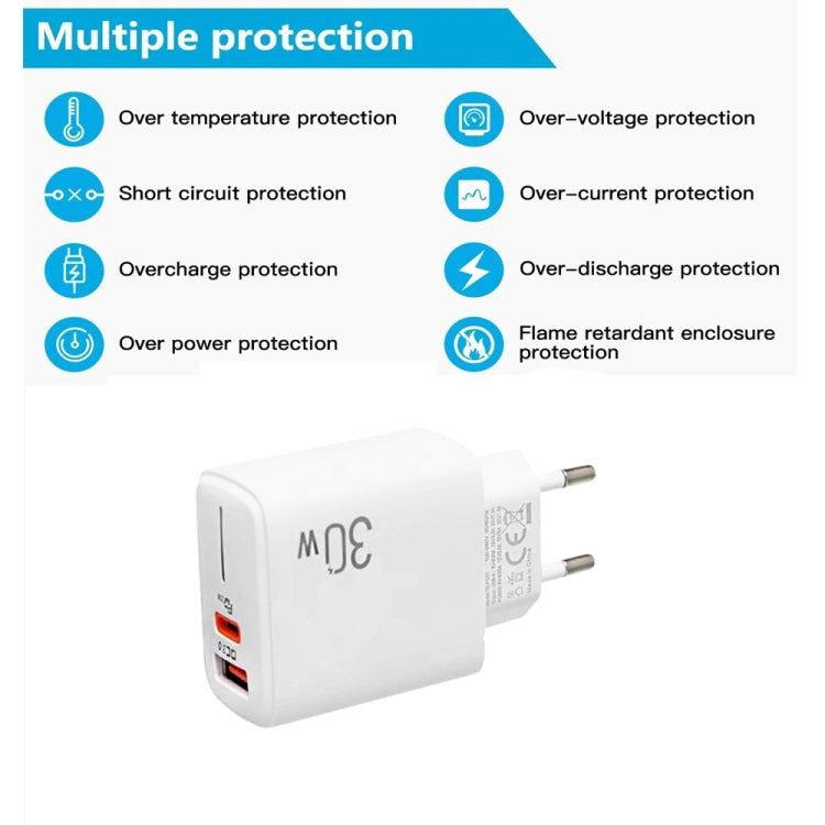 PD31 30W USB-C / Type-C + USB-A 充電器，附 Type-C+8 Pin 二合一數據線，歐規插頭，歐規插頭 + 二合一數據線