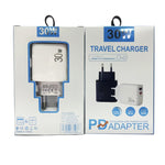 PD31 30W USB-C / Type-C + USB-A 充電器，附 Type-C+8 Pin 二合一數據線，歐規插頭，歐規插頭 + 二合一數據線