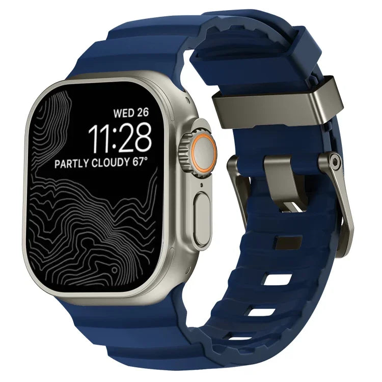 野徑灰色扣加厚矽膠錶帶，適用於 Apple Watch 46mm / 49mm / 45mm / 44mm