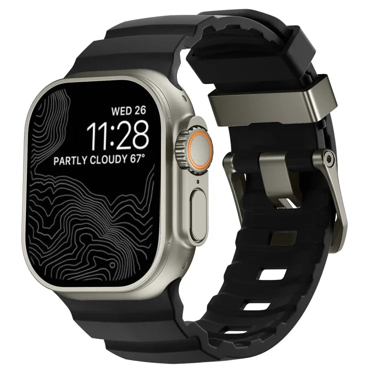 野徑灰色扣加厚矽膠錶帶，適用於 Apple Watch 46mm / 49mm / 45mm / 44mm