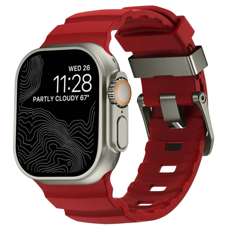 野徑灰色扣加厚矽膠錶帶，適用於 Apple Watch 46mm / 49mm / 45mm / 44mm