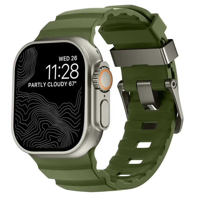 野徑灰色扣加厚矽膠錶帶，適用於 Apple Watch 46mm / 49mm / 45mm / 44mm