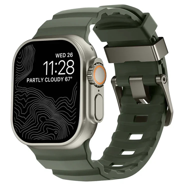 野徑灰色扣加厚矽膠錶帶，適用於 Apple Watch 46mm / 49mm / 45mm / 44mm