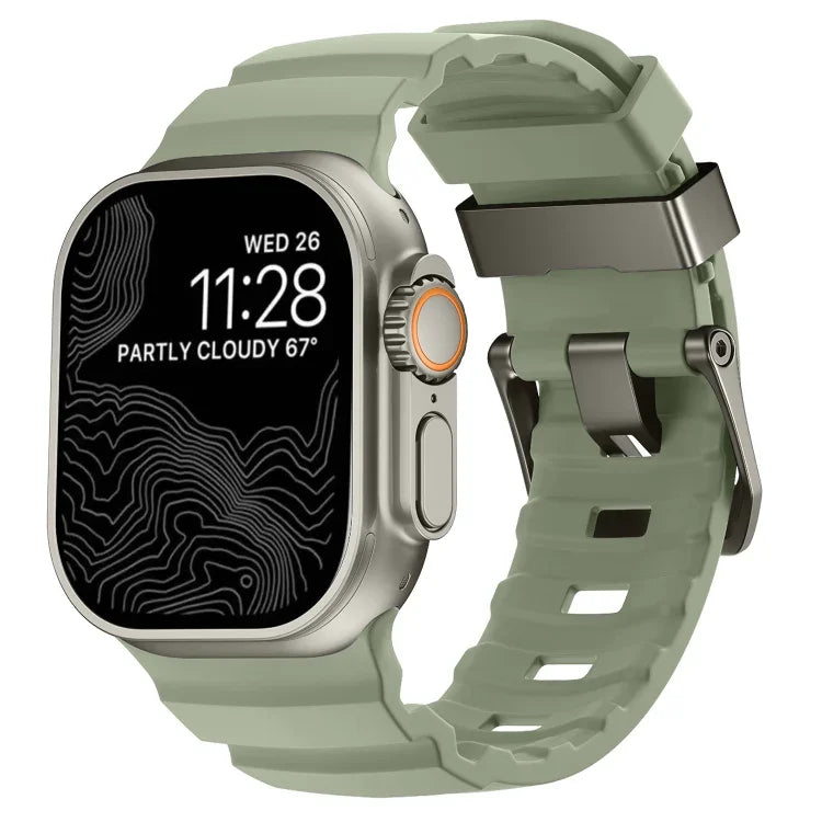 野徑灰色扣加厚矽膠錶帶，適用於 Apple Watch 46mm / 49mm / 45mm / 44mm