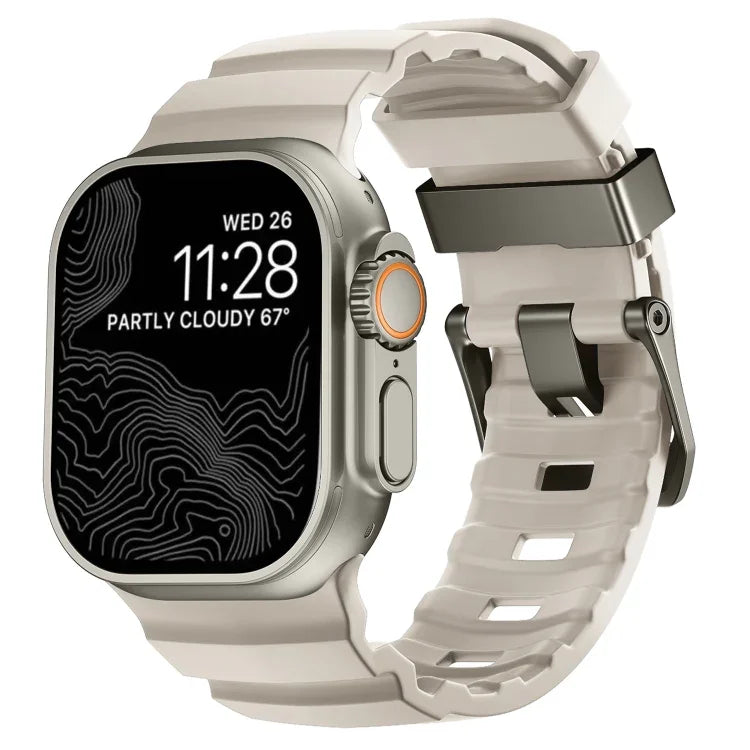野徑灰色扣加厚矽膠錶帶，適用於 Apple Watch 46mm / 49mm / 45mm / 44mm