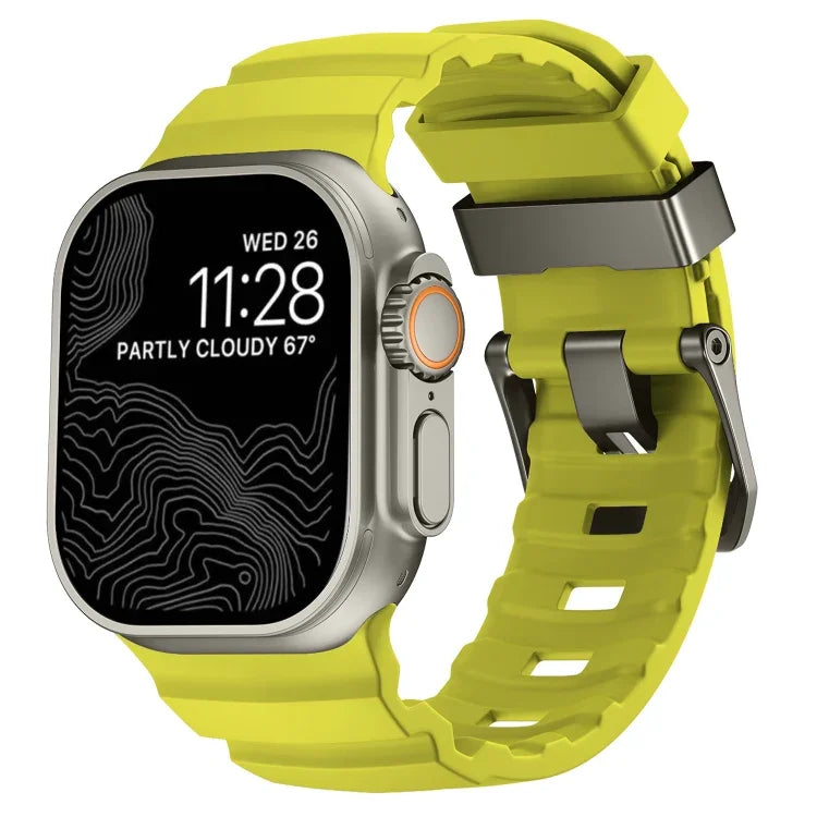 野徑灰色扣加厚矽膠錶帶，適用於 Apple Watch 46mm / 49mm / 45mm / 44mm