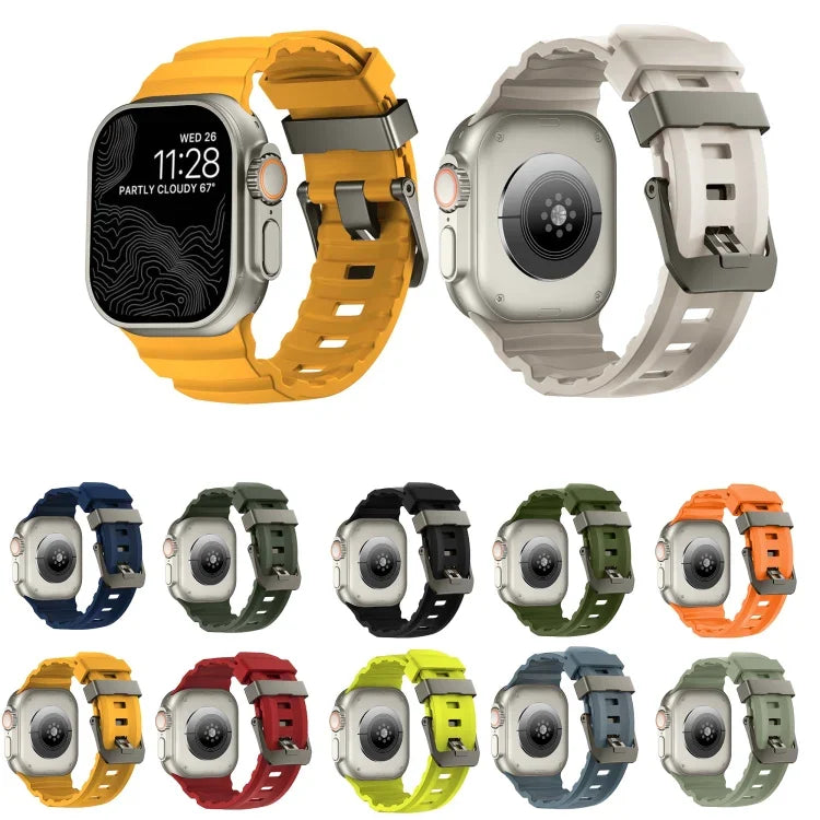 野徑灰色扣加厚矽膠錶帶，適用於 Apple Watch 46mm / 49mm / 45mm / 44mm