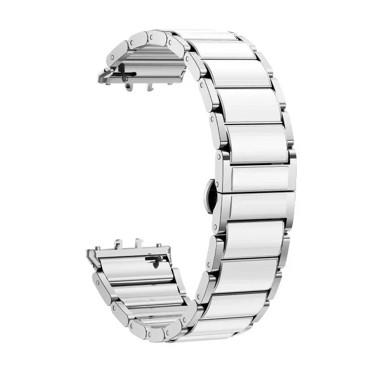 Butterfly Buckle Ceramic White Metal Watch Band, For Samsung Galaxy Fit 3