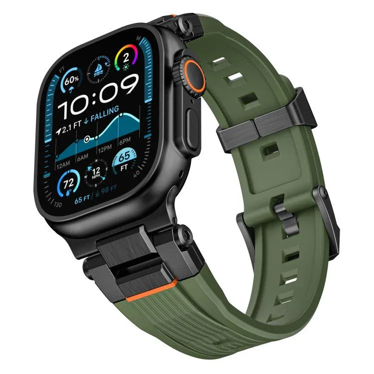 不鏽鋼連接器直紋 TPU 錶帶，適用於 Apple Watch 46mm / 49mm / 45mm / 44mm
