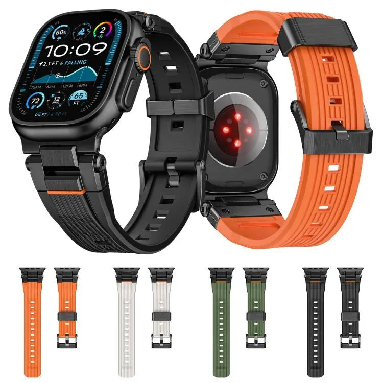 不鏽鋼連接器直紋 TPU 錶帶，適用於 Apple Watch 46mm / 49mm / 45mm / 44mm